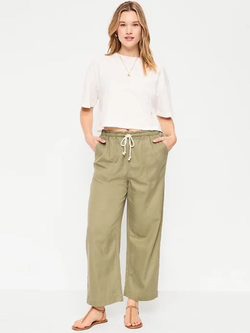 Old Navy Olive Straight-Leg Drawstring Pants